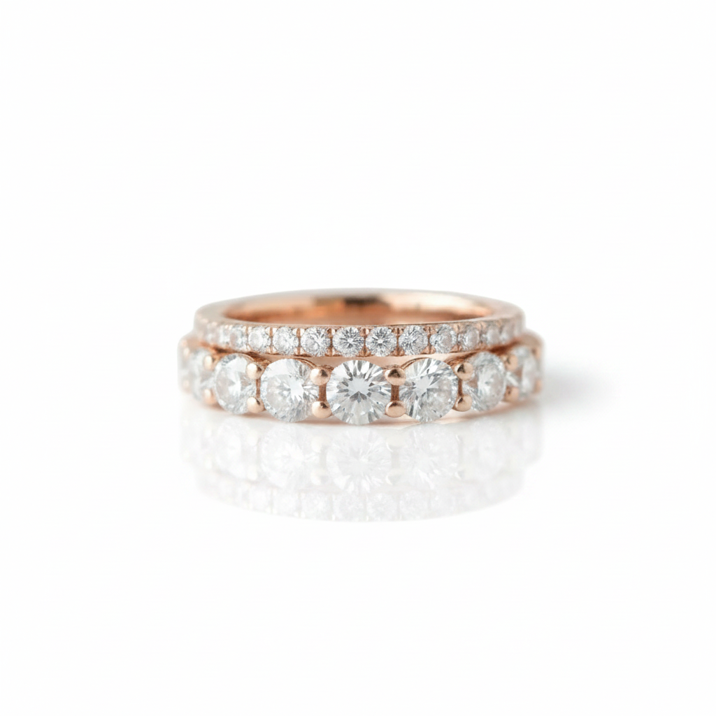 Elegant Rose Gold Wedding Band Set-Black Diamonds New York