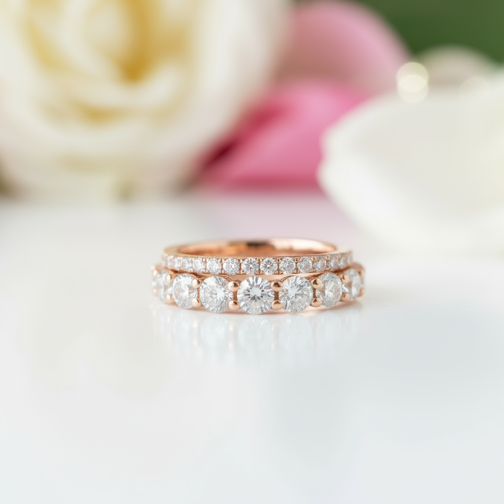 Elegant Rose Gold Wedding Band Set-Black Diamonds New York