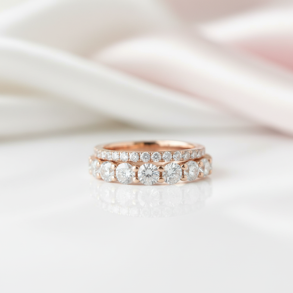 Elegant Rose Gold Wedding Band Set-Black Diamonds New York