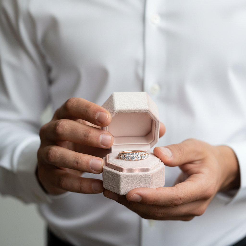 Elegant Rose Gold Wedding Band Set-Black Diamonds New York