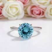 Elegant Round Cut Light Aquamarine Blue Engagement Ring-Black Diamonds New York