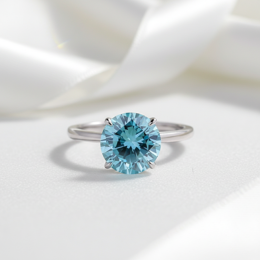 Elegant Round Cut Light Aquamarine Blue Engagement Ring-Black Diamonds New York