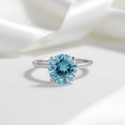 Elegant Round Cut Light Aquamarine Blue Engagement Ring-Black Diamonds New York