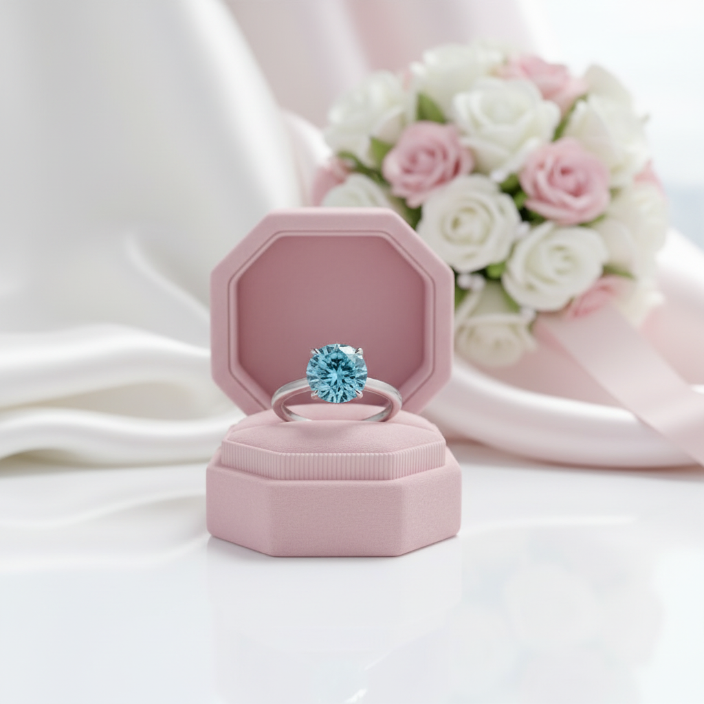 Elegant Round Cut Light Aquamarine Blue Engagement Ring-Black Diamonds New York