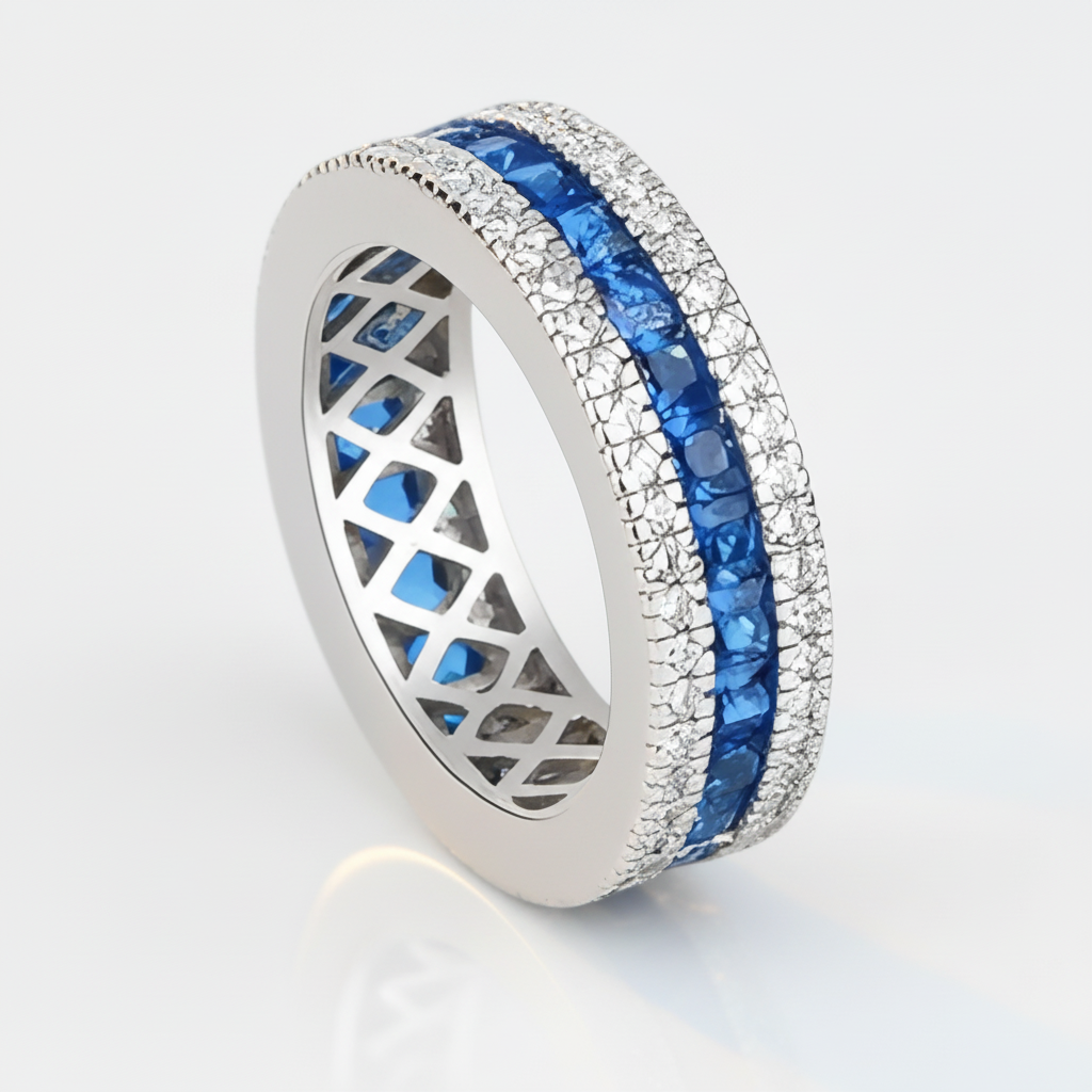 Elegant Triple Row Diamond Option Wedding Band-Black Diamonds New York