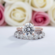 Elegant Two Tone Classic Round Cut Wedding Set-Black Diamonds New York