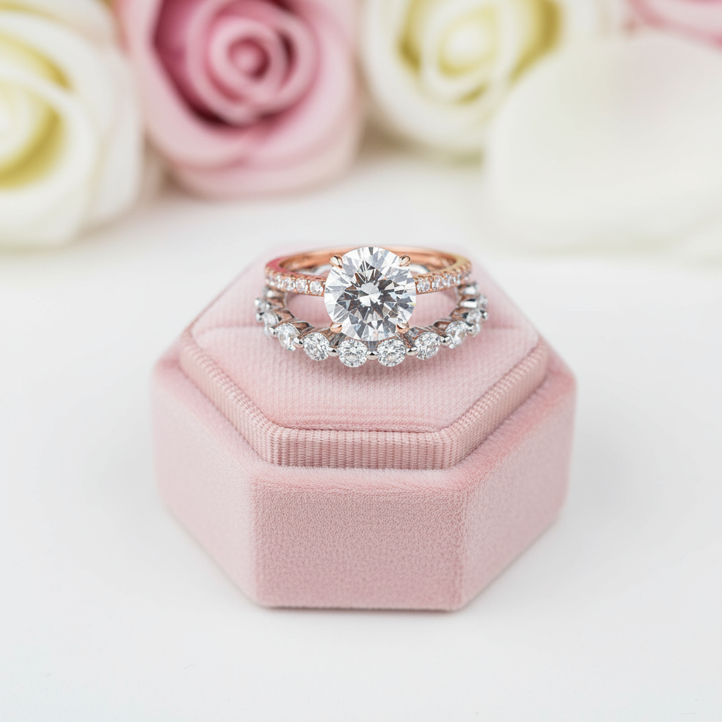 Elegant Two Tone Classic Round Cut Wedding Set-Black Diamonds New York