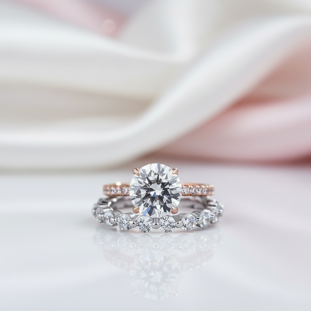 Elegant Two Tone Classic Round Cut Wedding Set-Black Diamonds New York