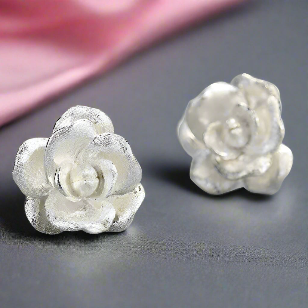 Elegant Vintage Camellia Flower Stud Earrings-Black Diamonds New York