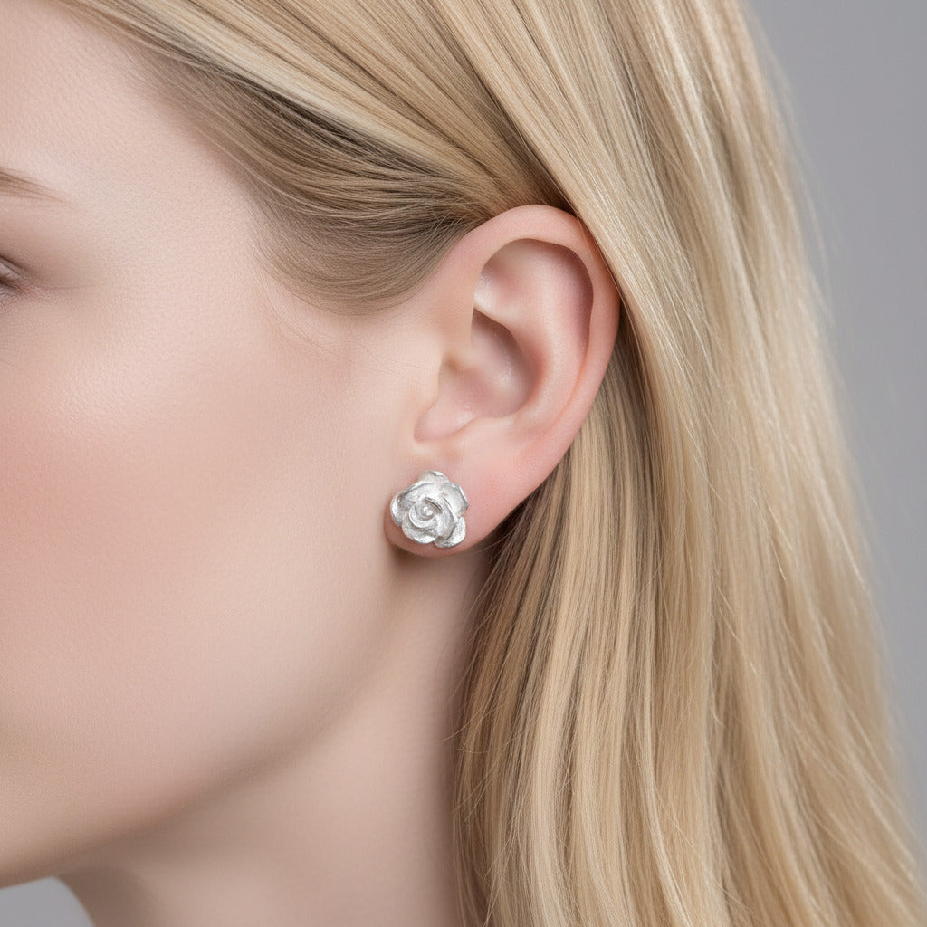Elegant Vintage Camellia Flower Stud Earrings-Black Diamonds New York