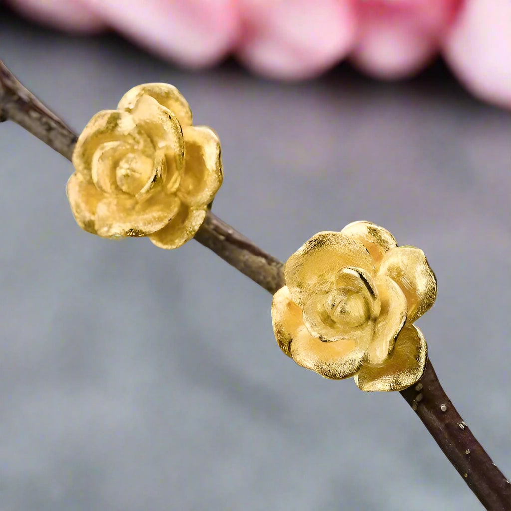 Elegant Vintage Camellia Flower Stud Earrings-Black Diamonds New York