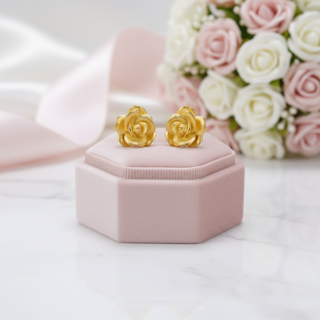 Elegant Vintage Camellia Flower Stud Earrings-Black Diamonds New York