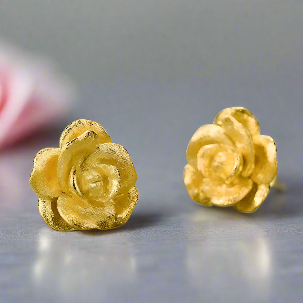 Elegant Vintage Camellia Flower Stud Earrings-Black Diamonds New York