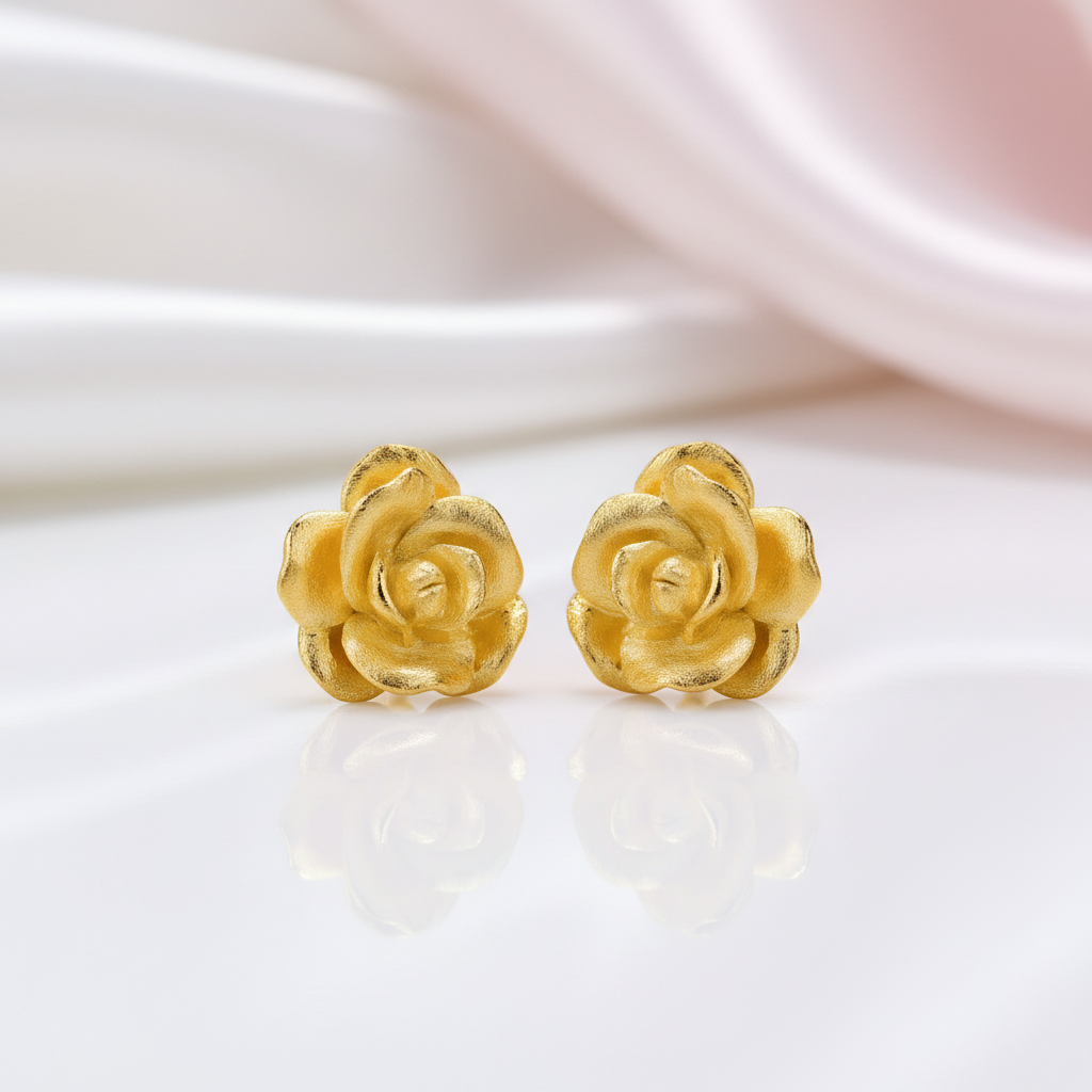 Elegant Vintage Camellia Flower Stud Earrings-Black Diamonds New York