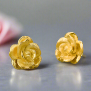 Elegant Vintage Camellia Flower Stud Earrings-Black Diamonds New York