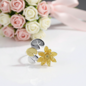 Elegant Water Lily Flower Adjustable Ring-Black Diamonds New York
