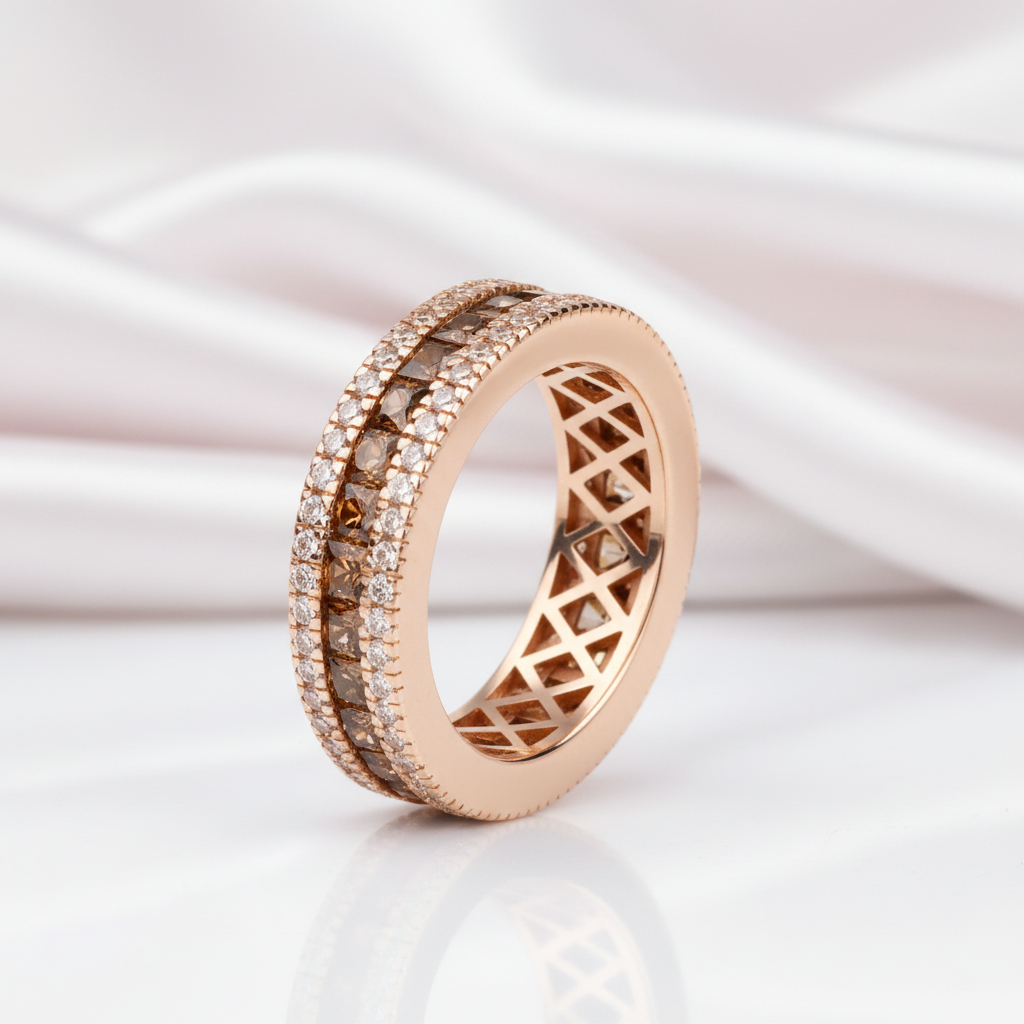 Elegant Triple Row Diamond Option Wedding Band-Black Diamonds New York