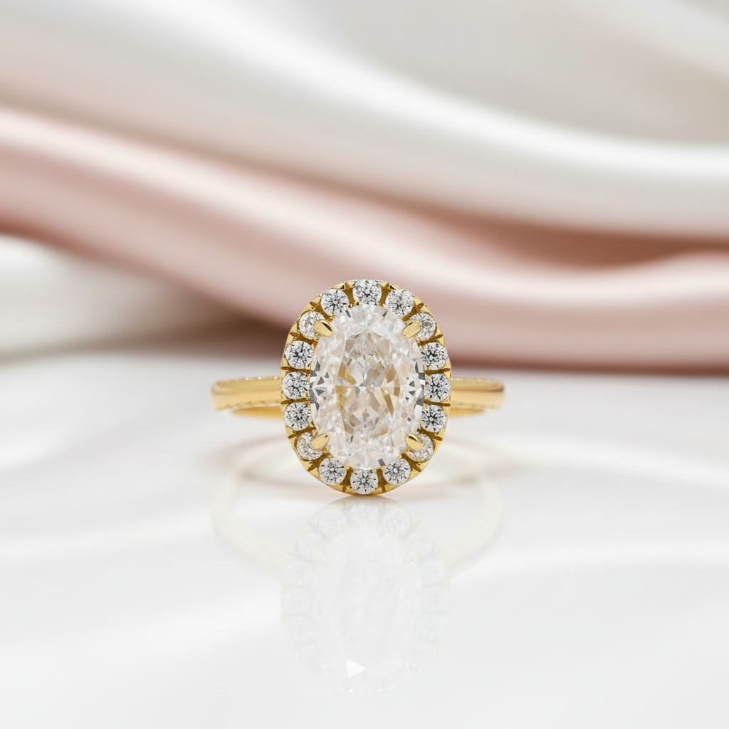 Elegant Yellow Gold Oval Cut Halo Engagement Ring-Black Diamonds New York