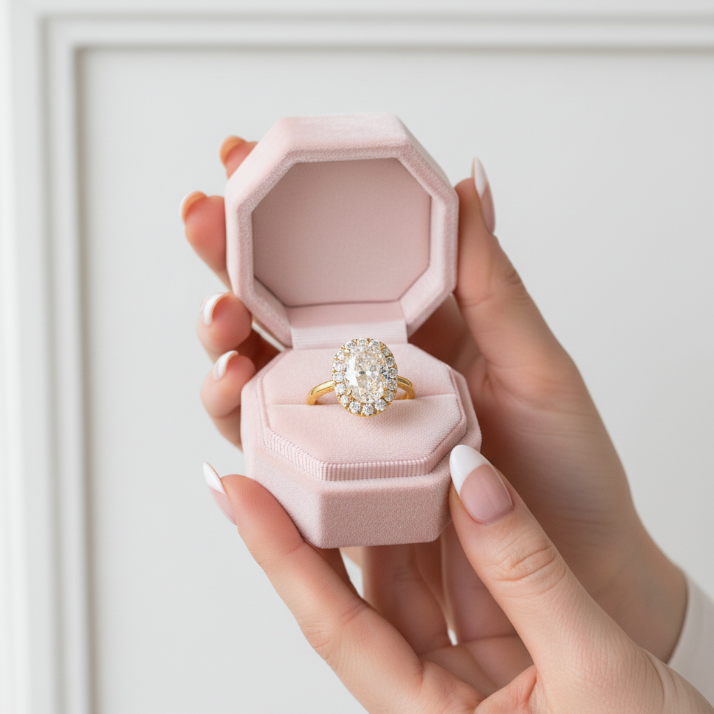 Elegant Yellow Gold Oval Cut Halo Engagement Ring-Black Diamonds New York