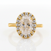 Elegant Yellow Gold Oval Cut Halo Engagement Ring-Black Diamonds New York
