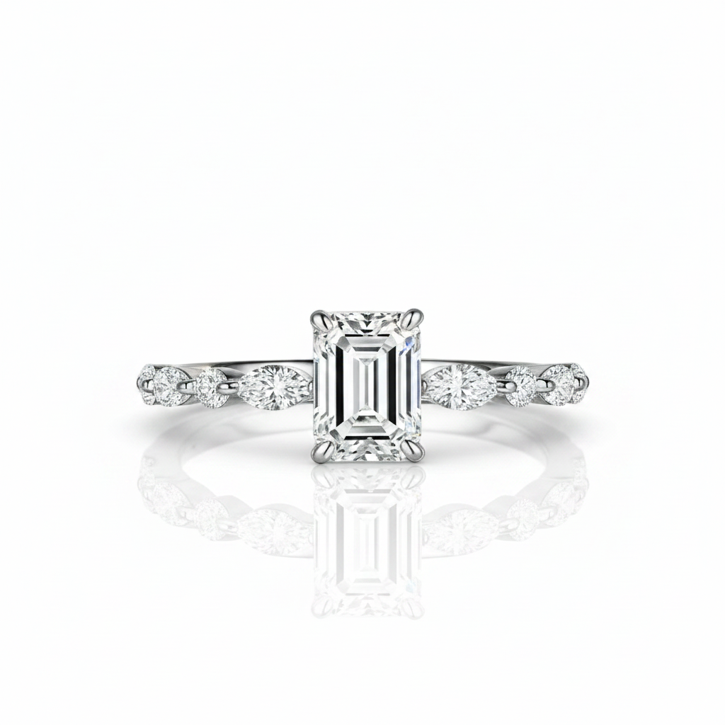 Emerald and Marquise Cut Diamond Option Engagement Ring-Black Diamonds New York