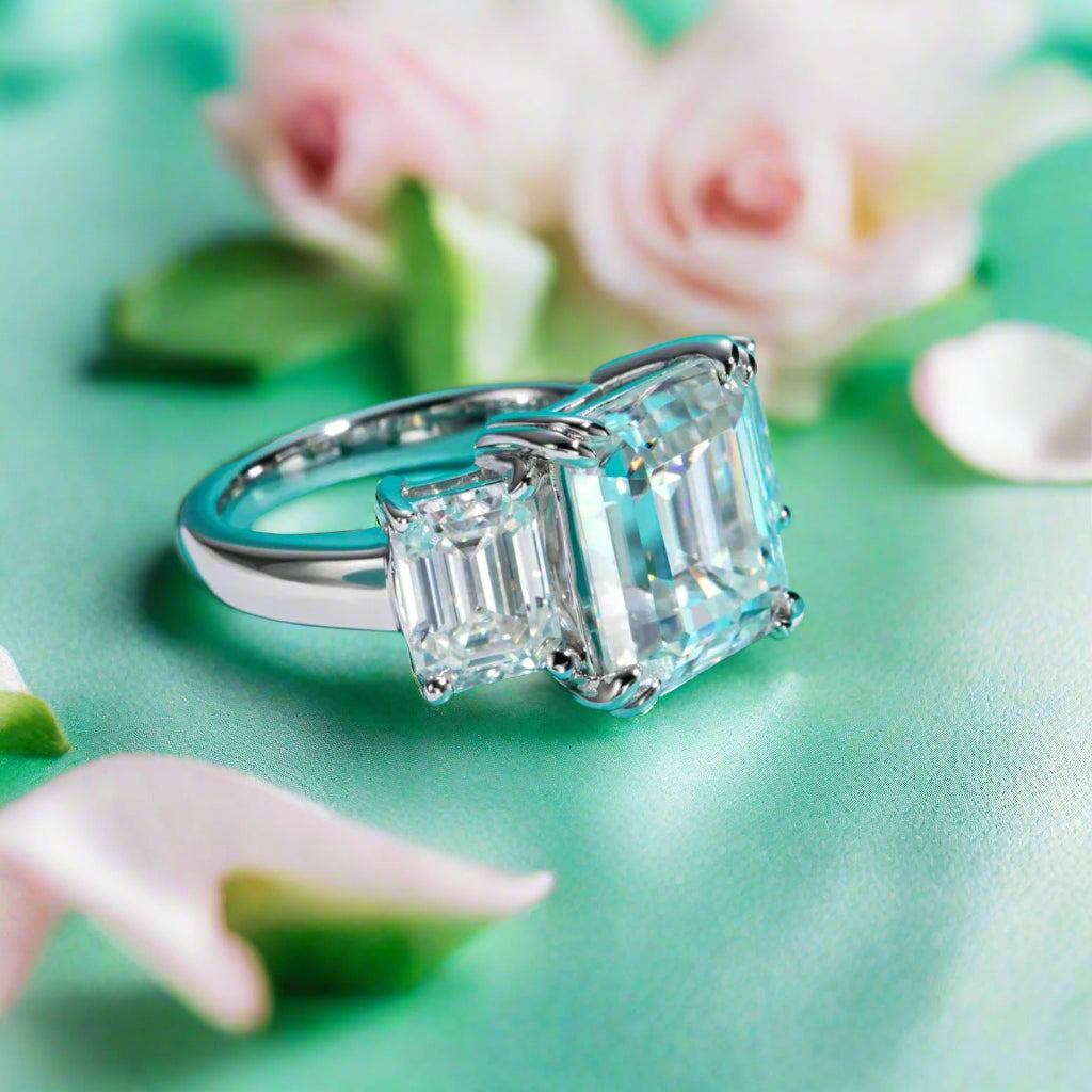 Emerald Cut Diamond 3 Stone Engagement Ring-Black Diamonds New York