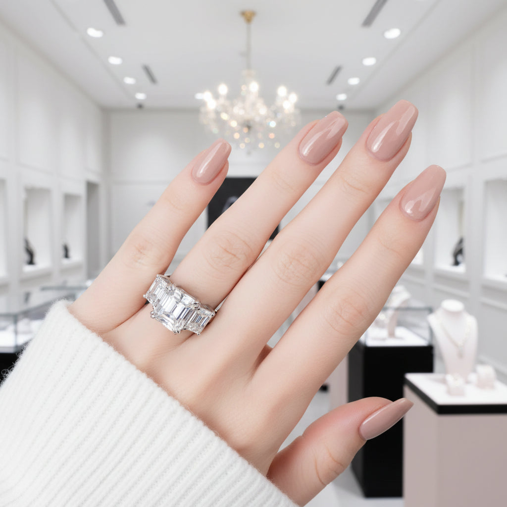 Emerald Cut Diamond Option 3 Stone Engagement Ring-Black Diamonds New York