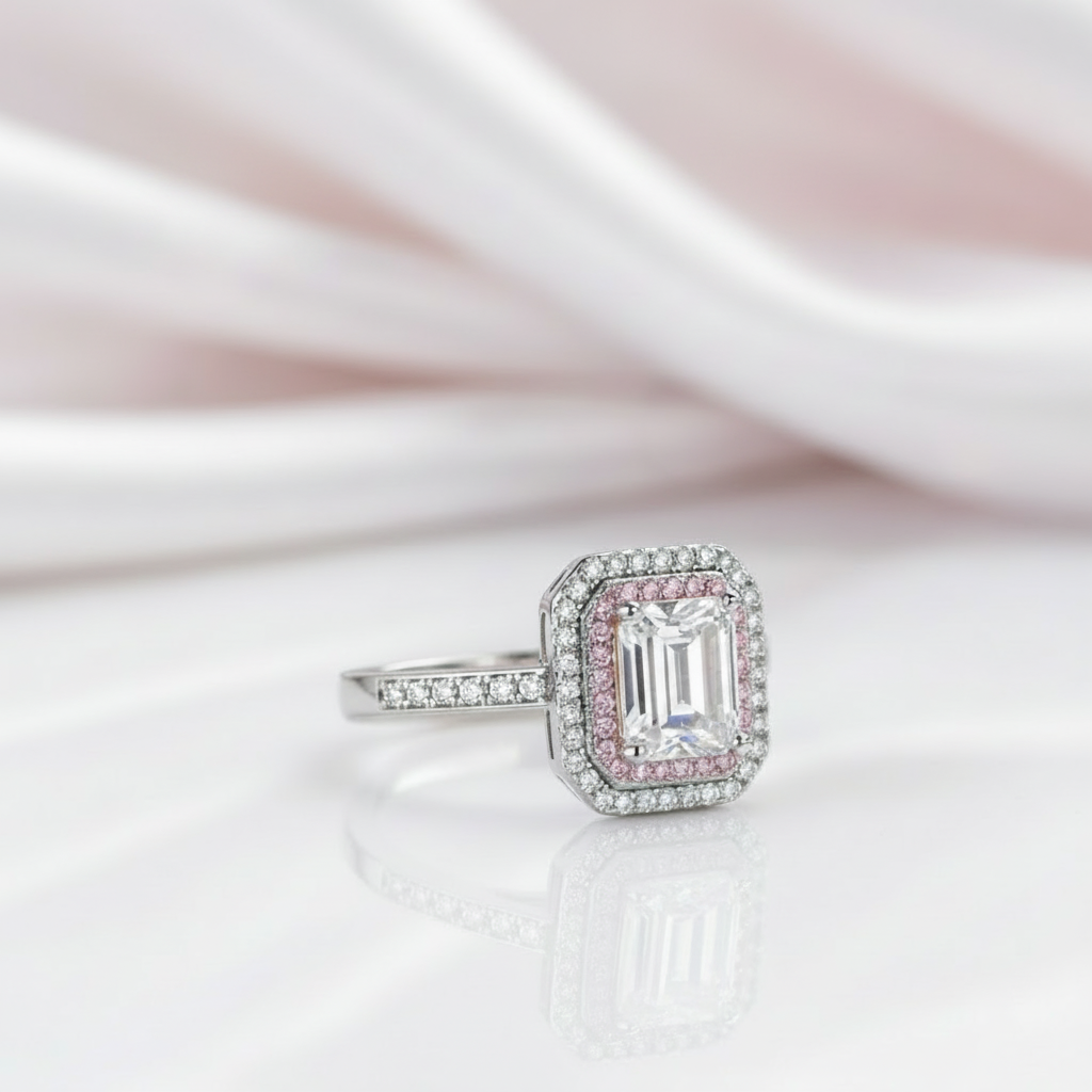 Emerald Cut Diamond Option Double Halo Jewelry-Black Diamonds New York