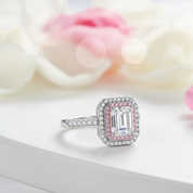 Emerald Cut Diamond Double Halo Jewelry-Black Diamonds New York