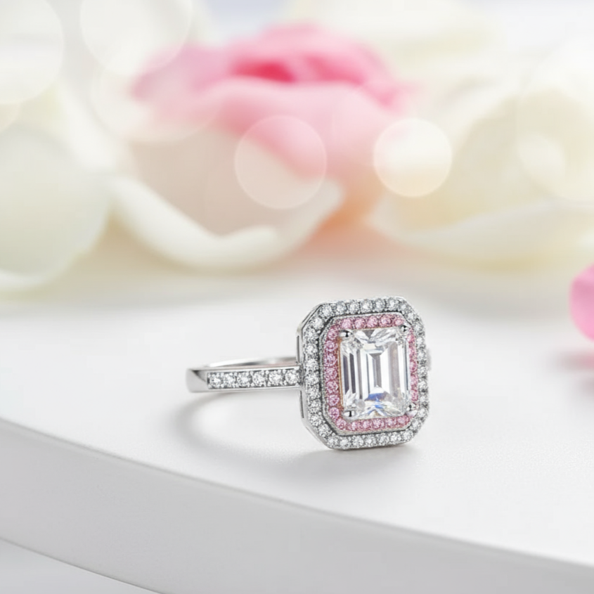 Emerald Cut Diamond Double Halo Jewelry-Black Diamonds New York