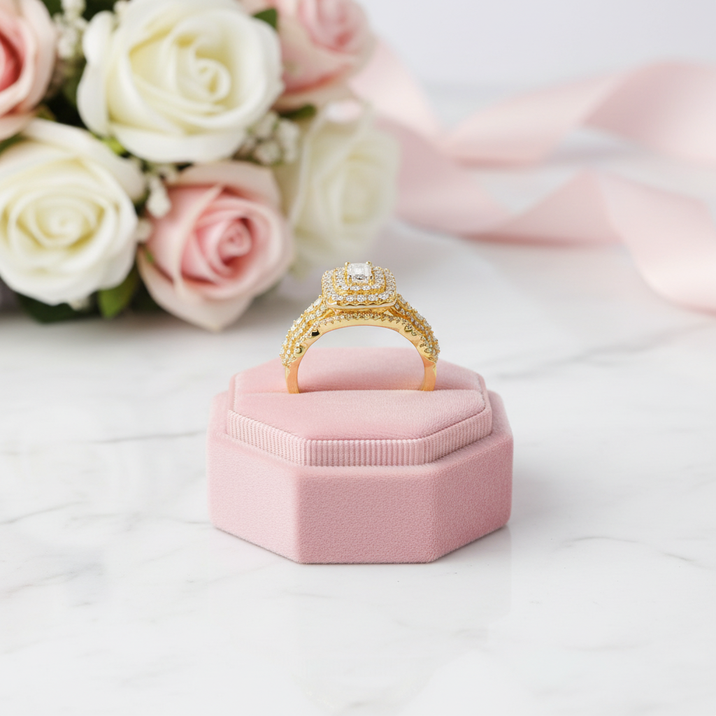 Emerald Cut Diamond Option Double Halo Engagement Ring Set-Black Diamonds New York