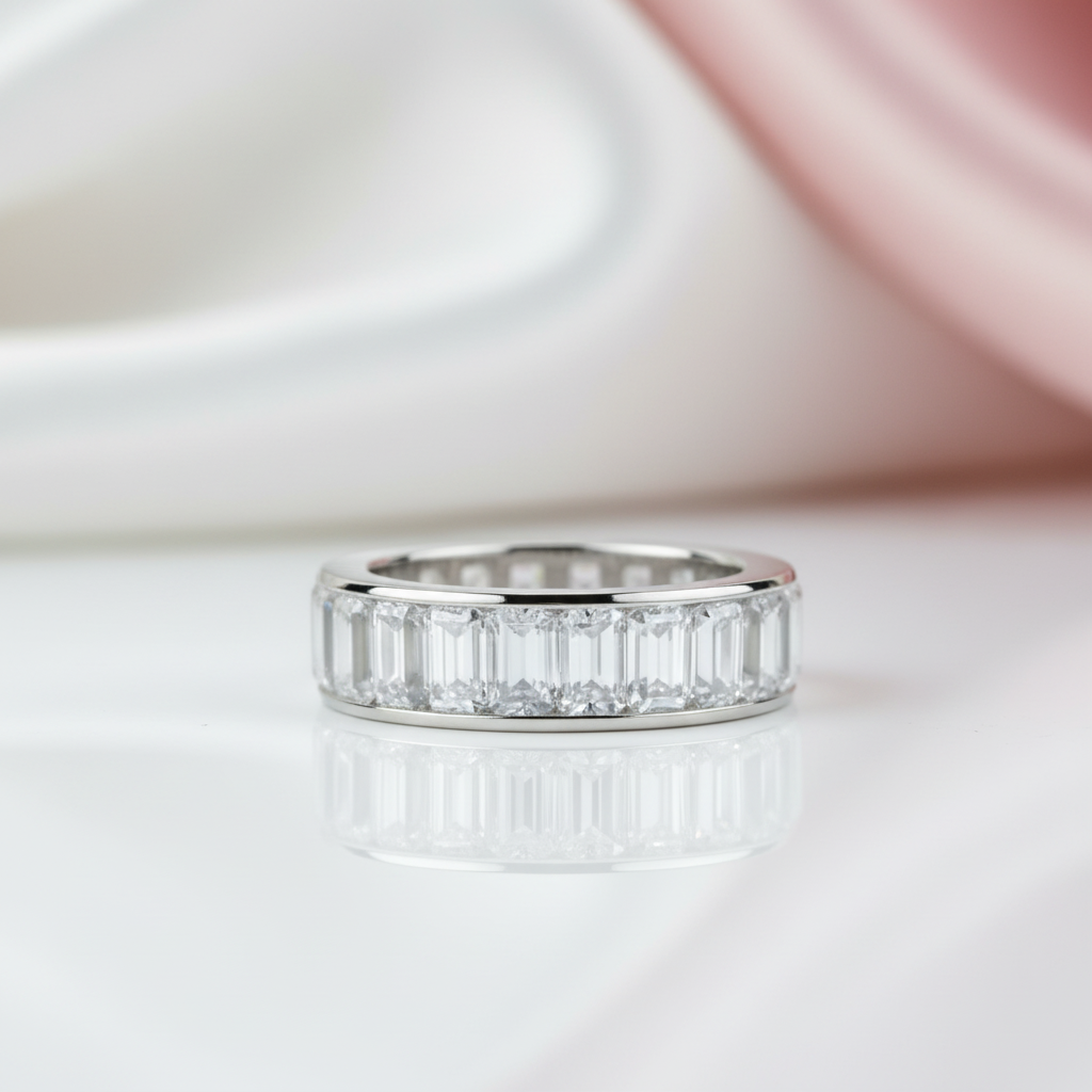 Emerald Cut Diamond Eternity Wedding Band-Black Diamonds New York
