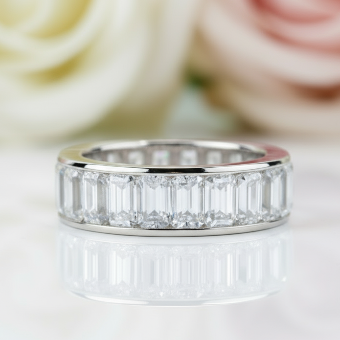 Emerald Cut Diamond Eternity Wedding Band-Black Diamonds New York