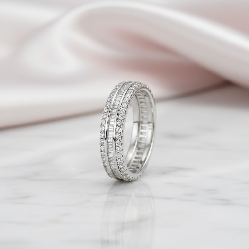 Emerald Cut Diamond Option Three-Layer Wedding Band-Black Diamonds New York