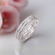 Emerald Cut Diamond Three Layer Wedding Band-Black Diamonds New York