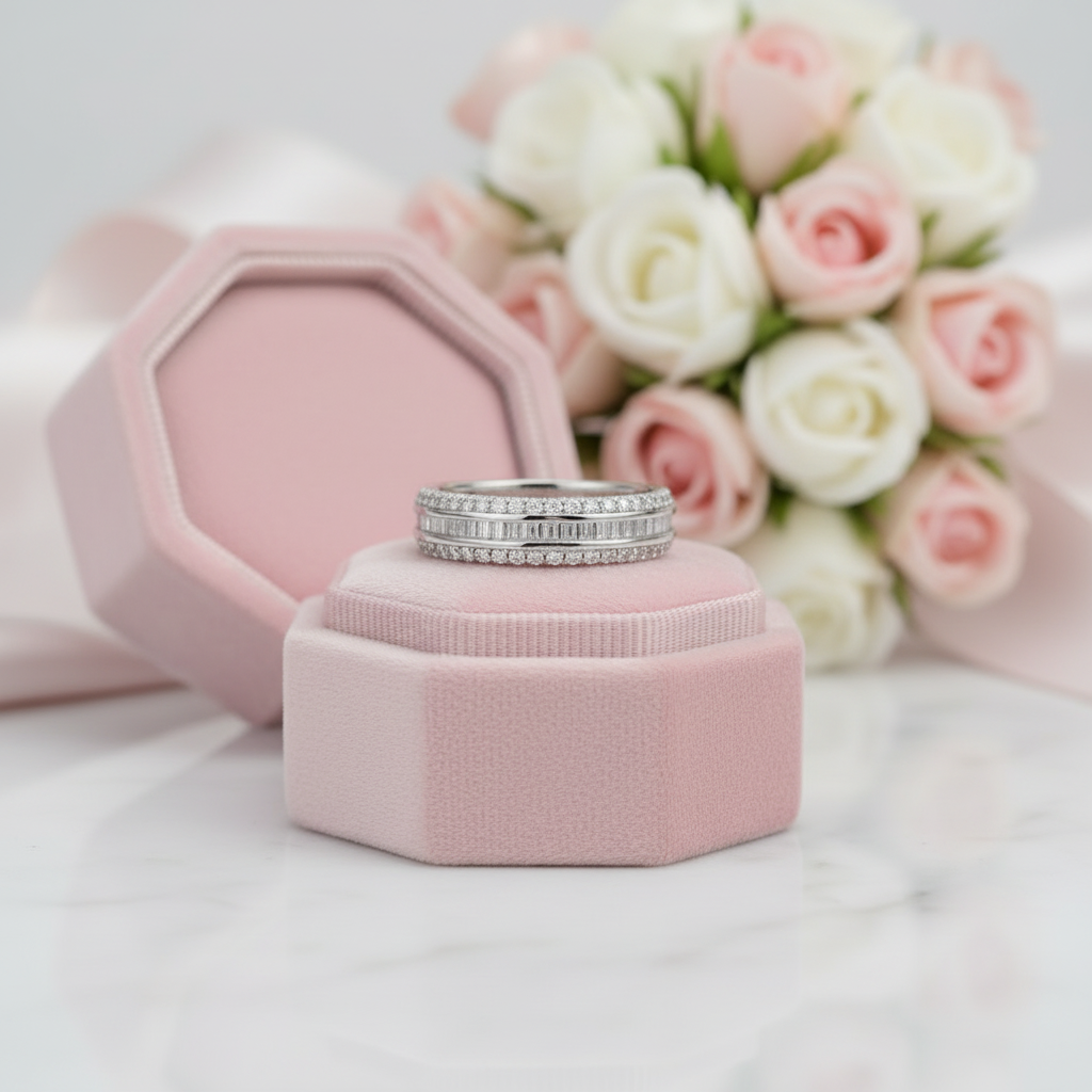 Emerald Cut Diamond Three Layer Wedding Band-Black Diamonds New York