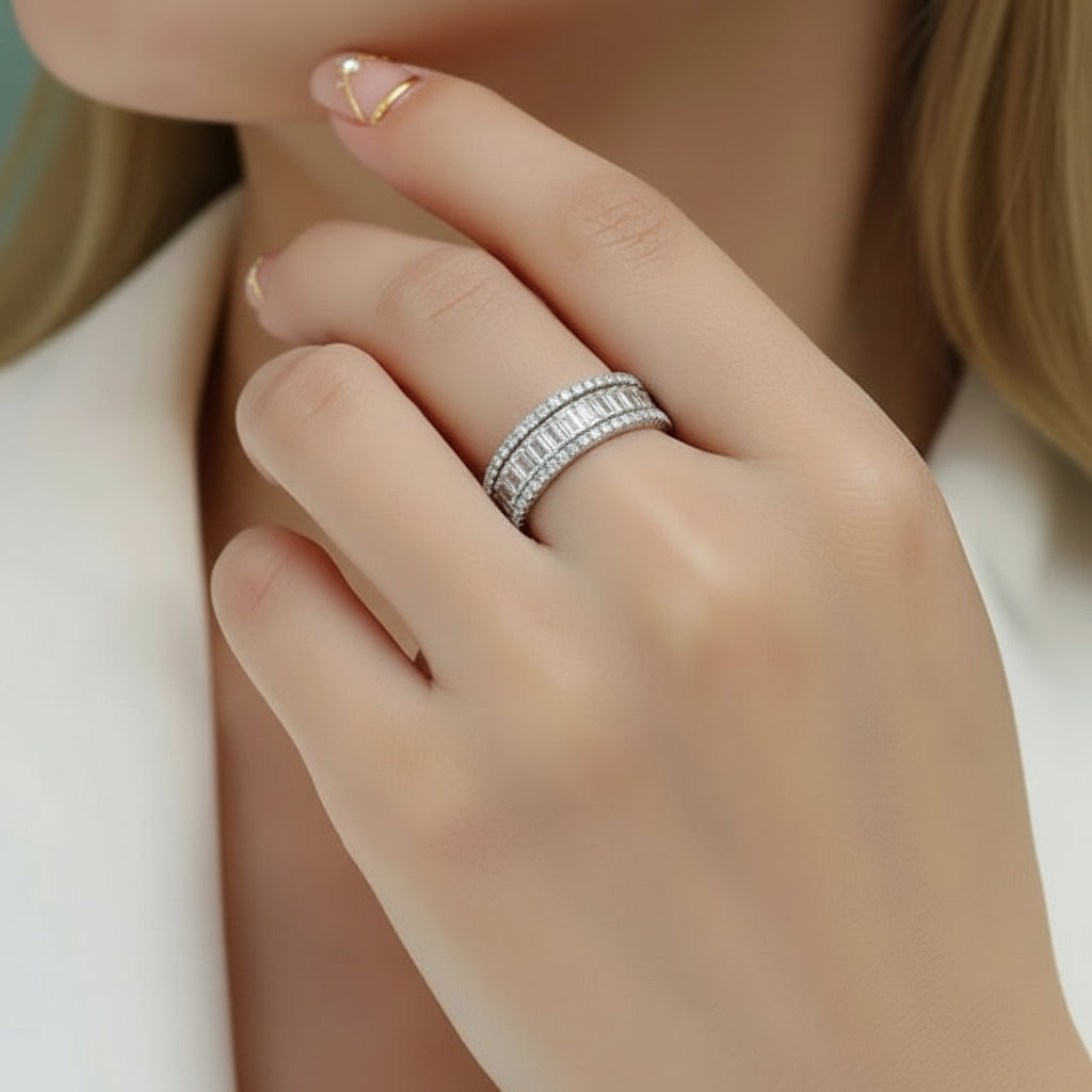 Emerald Cut Diamond Option Three-Layer Wedding Band-Black Diamonds New York