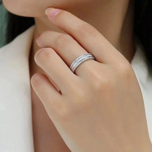 Emerald Cut Diamond Three Layer Wedding Band-Black Diamonds New York