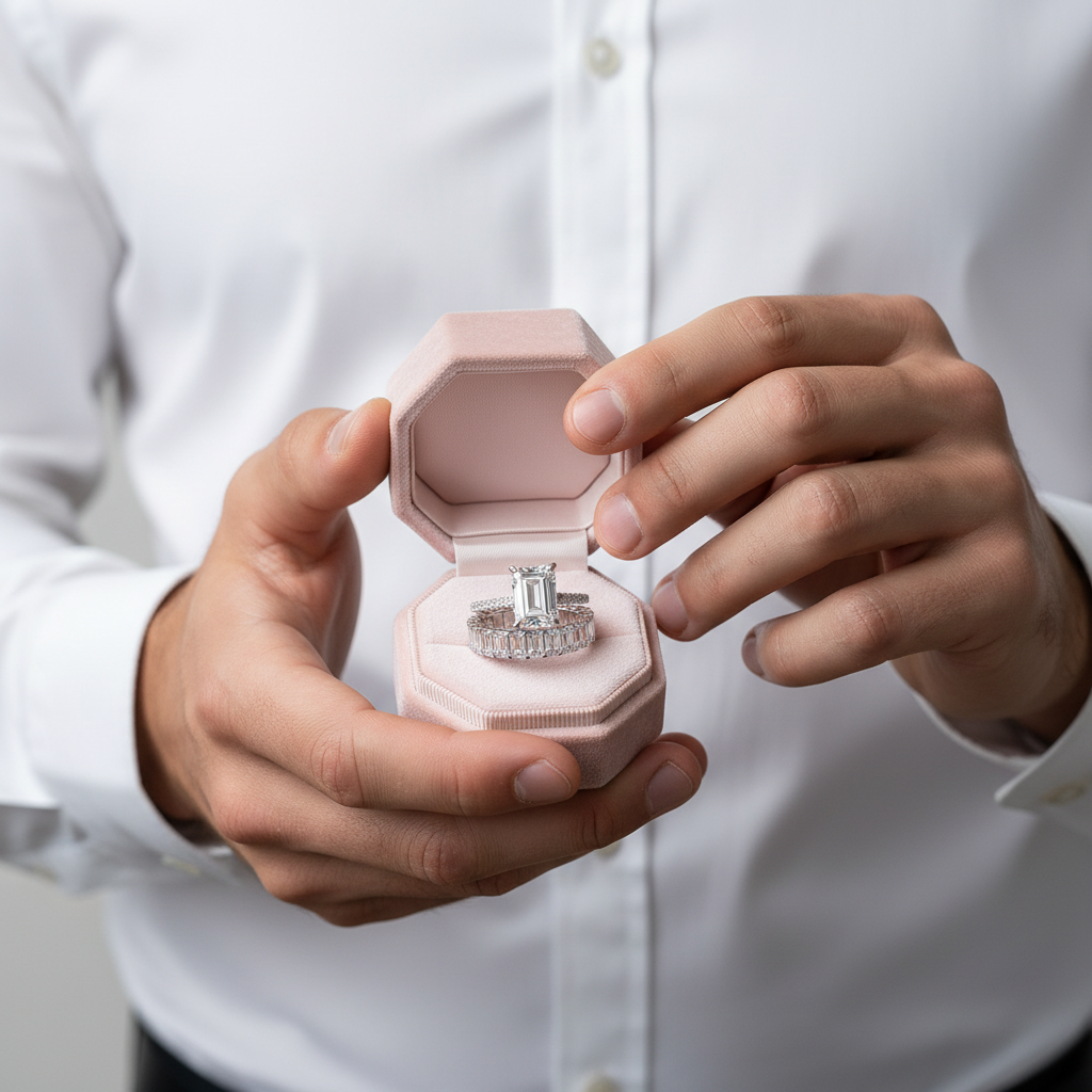 Emerald Cut Engagement Ring and Wedding Band-Black Diamonds New York