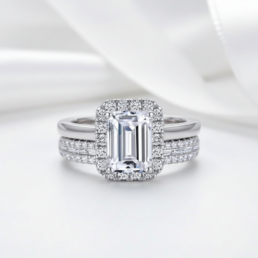 Emerald Cut Diamond Option White Gold Engagement Ring Set-Black Diamonds New York