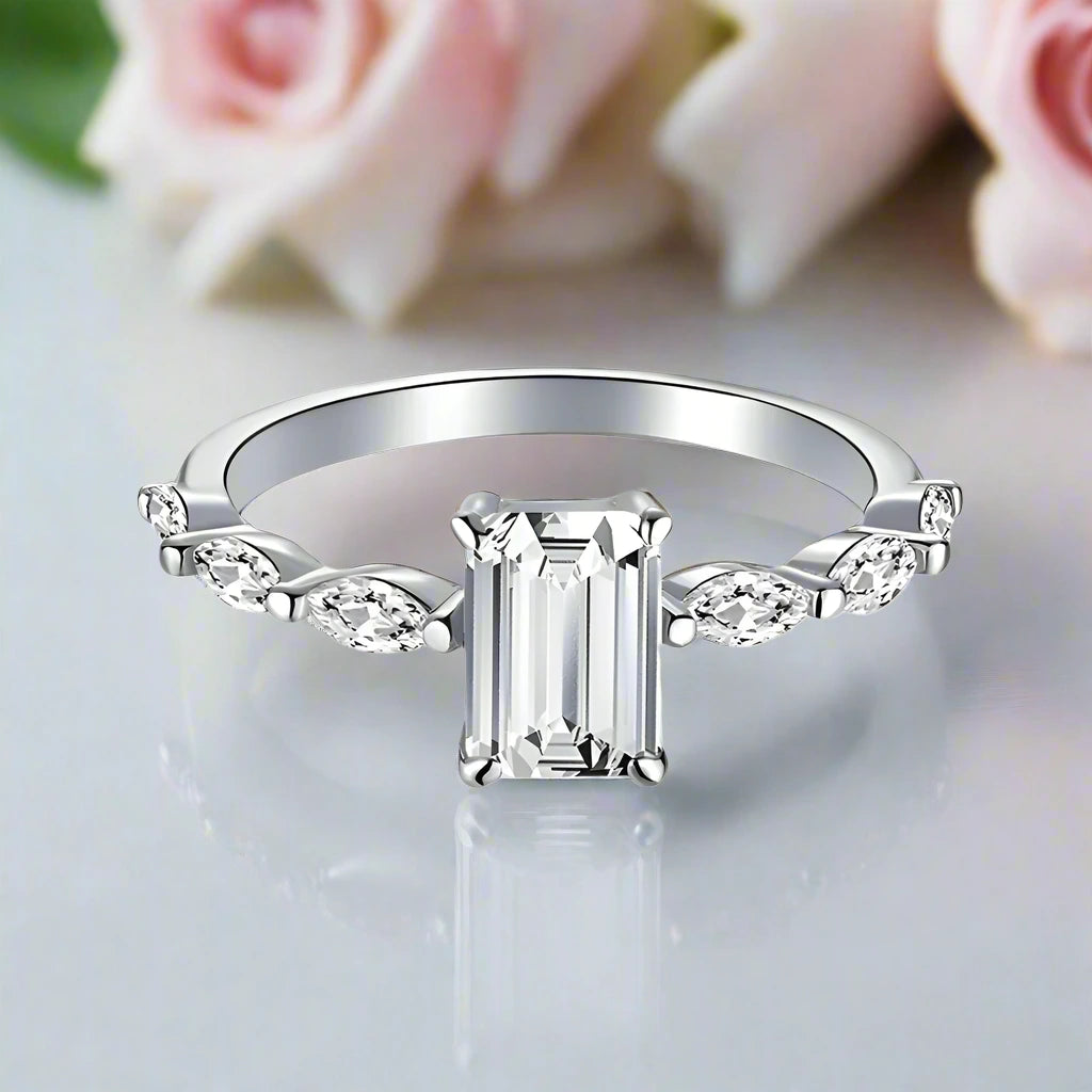 Emerald Cut Sapphire Engagement Ring-Black Diamonds New York