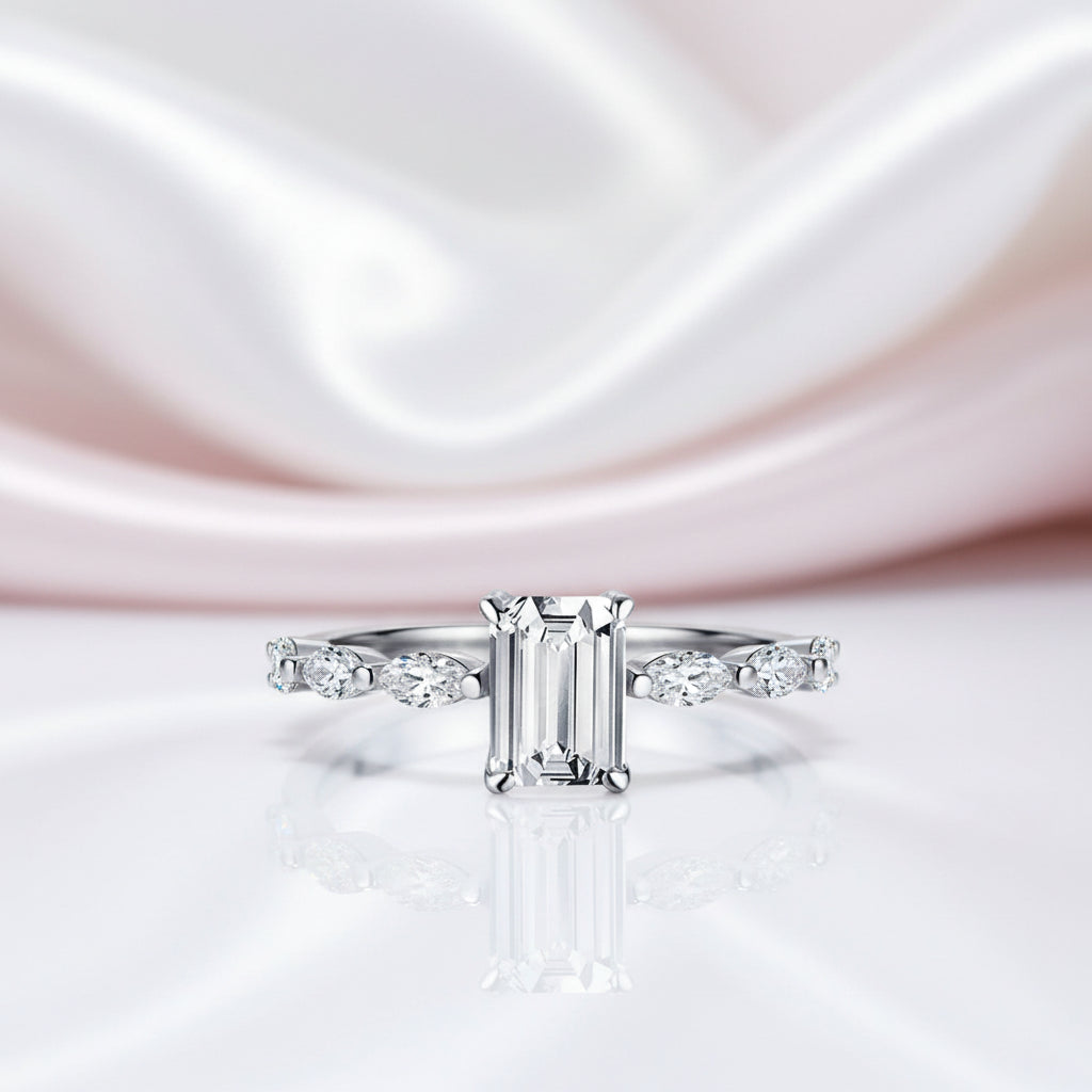 Emerald Cut Sapphire Engagement Ring-Black Diamonds New York