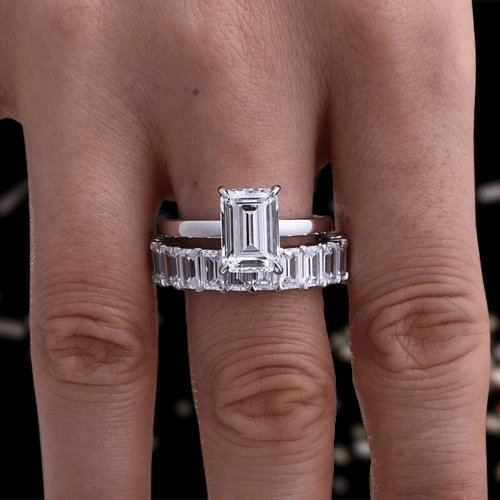 Emerald Cut Solitaire Diamond Wedding Ring Set - Black Diamonds New York