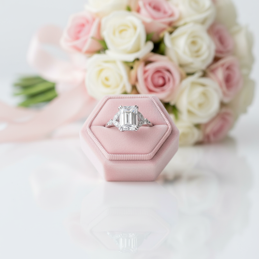 Emerald Cut White Sapphire Engagement Ring-Black Diamonds New York