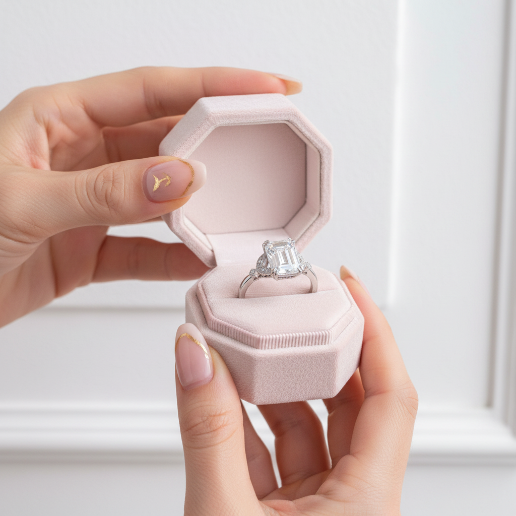 Emerald Cut White Sapphire Engagement Ring-Black Diamonds New York