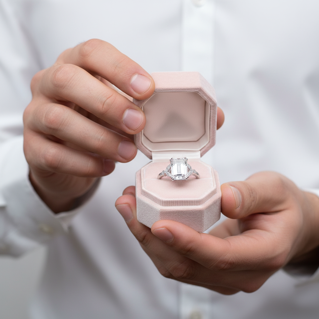 Emerald Cut White Sapphire Engagement Ring-Black Diamonds New York