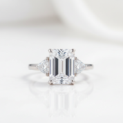 Emerald Cut White Sapphire Three Stone Engagement Ring-Black Diamonds New York