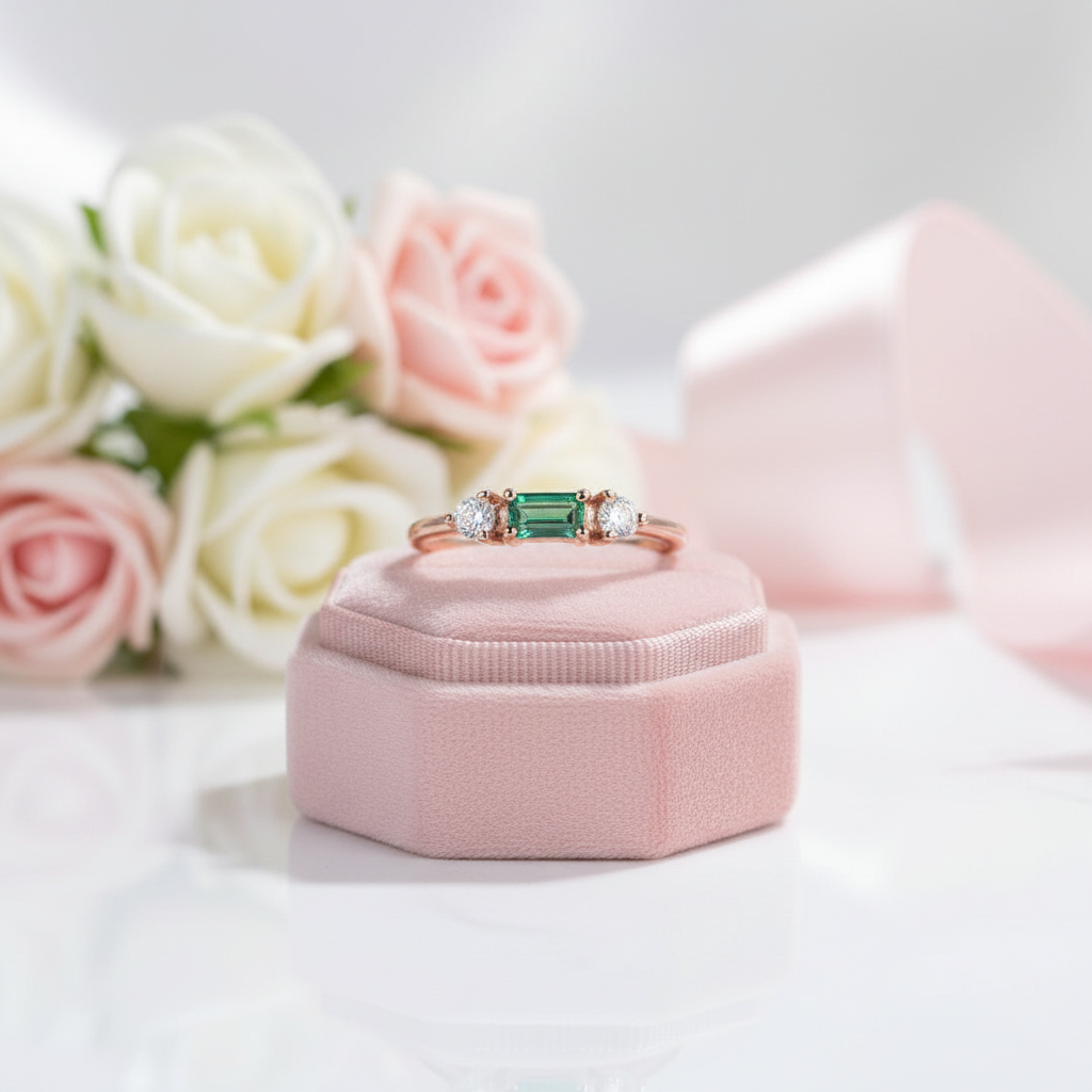 Emerald Gemstone Engagement Ring-Black Diamonds New York