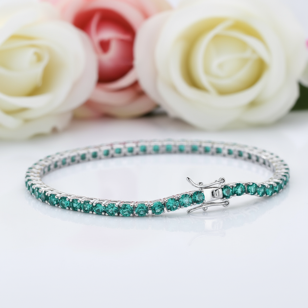 Emerald Green Round Cut Bracelet-Black Diamonds New York