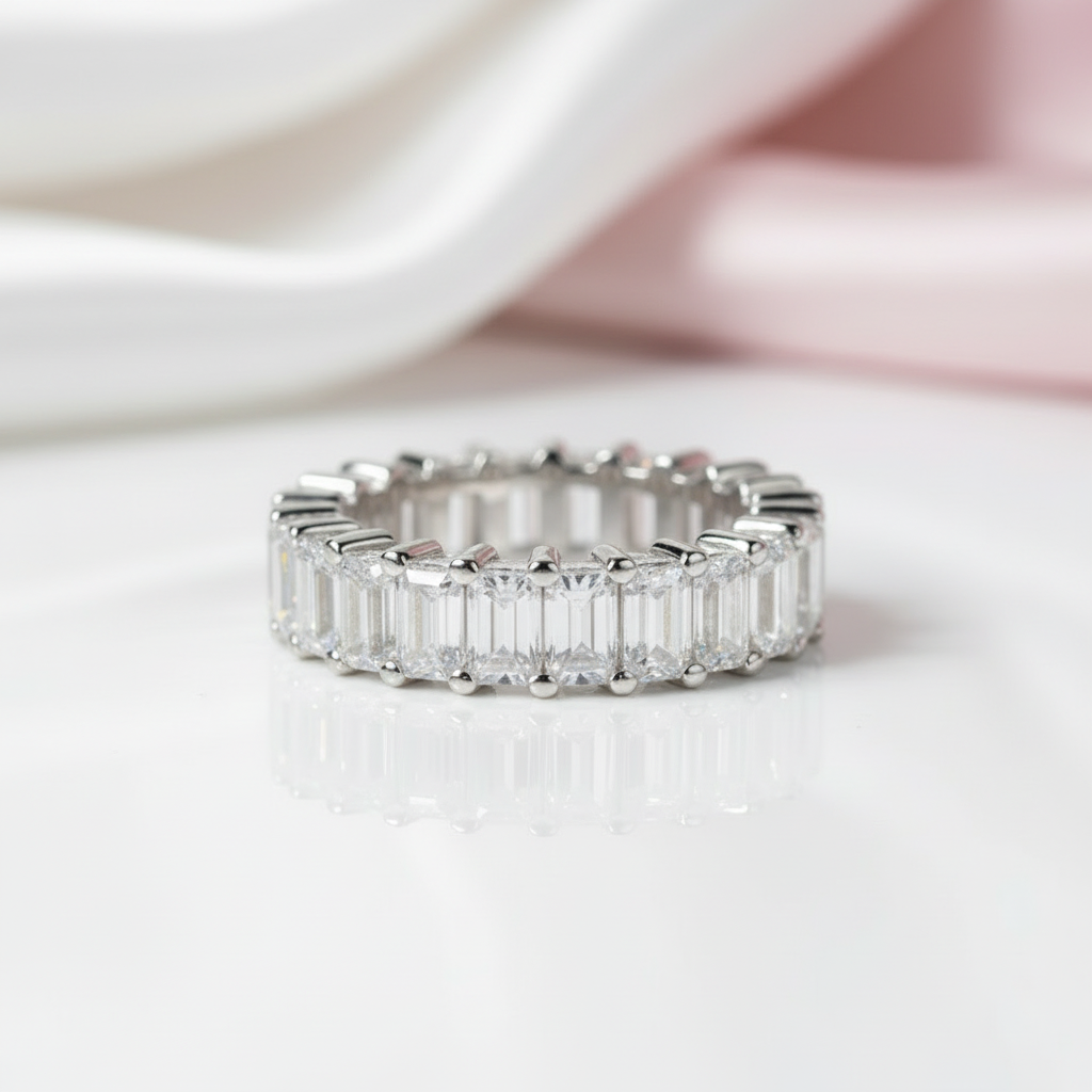 Emerald Diamond Option Eternity Band Ring-Black Diamonds New York